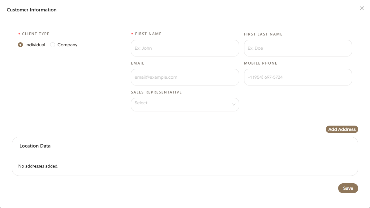 Customer form view mockup